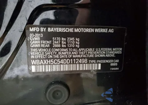 2013 BMW 528 Xi из США, поврежденный, VIN WBAXH5C54DD112498